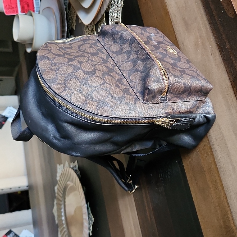 This is a mini dark brown coach bag